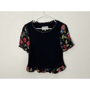 Lucia Lukken Vintage Black Floral Shirt Size Small